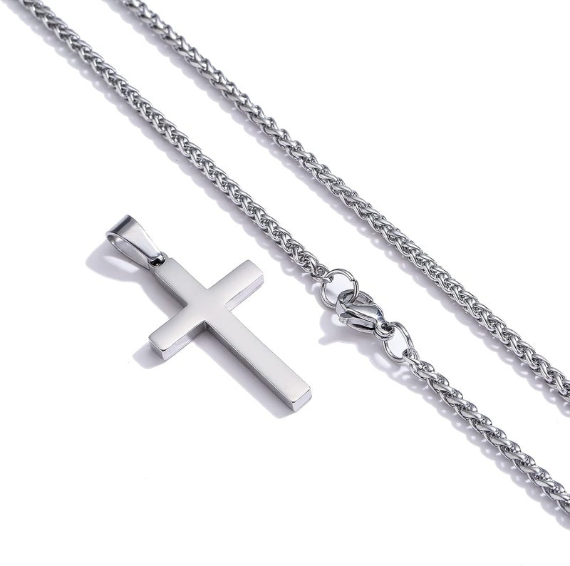 RS Cross Necklace for Men Boys Women 16-24 Inches Stainless Steel Cross Pendant Chain Religious Gift - Image 4